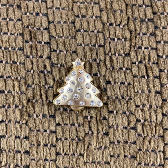 Christmas Tree Gold Rhinestone Lapel Pin Brooch - Picture 3 of 5